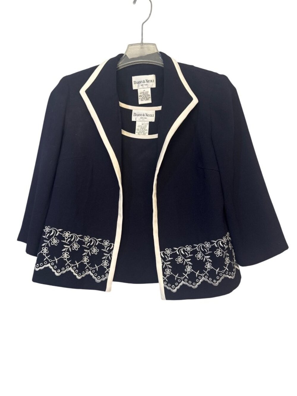 Danny & Nicole Womens 2 Piece Blazer & Tank Navy White Size 10P Embroidered